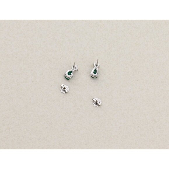 14k White Gold Lab Created Emerald & Diamond Earrings Stud Post Earrings 3/8" - Picture 9 of 9